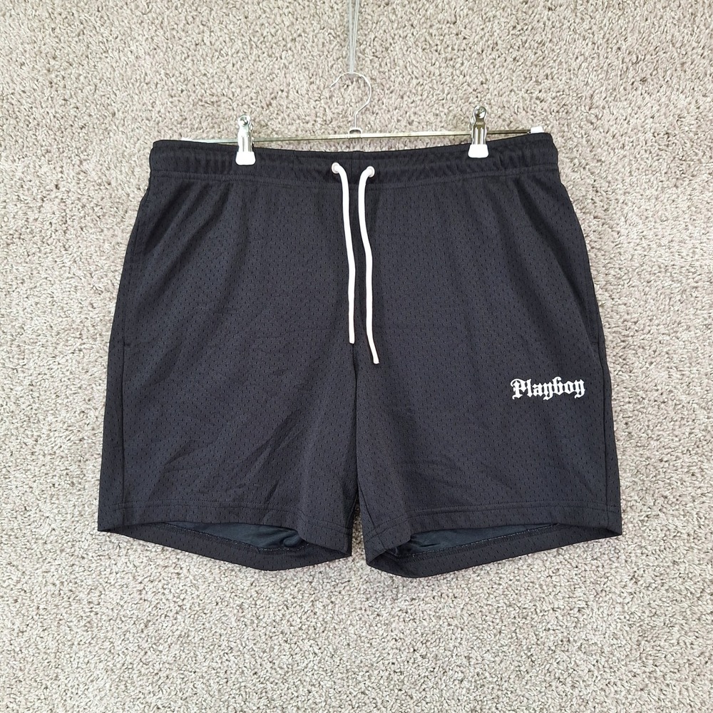Playboy By Pacsun Shorts Mens Large Black Mesh Athletic Gym Shorts Streetwear